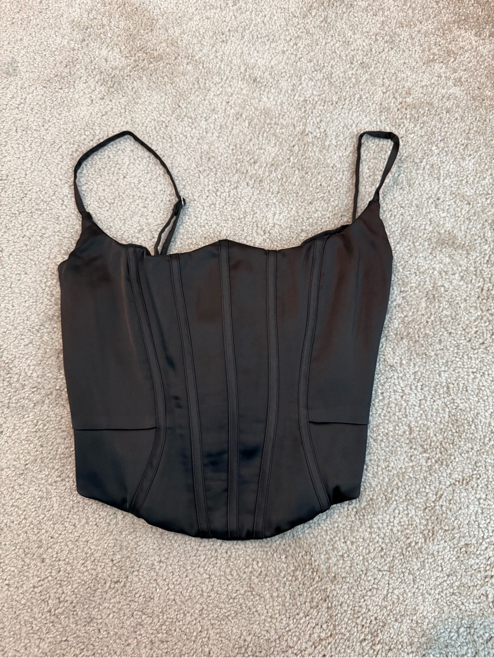 Oh Polly Black Satin Corset Cami Top
